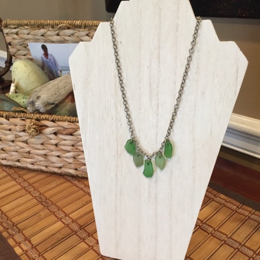 5 Pieces of Green Authentic Sea Glass Necklace